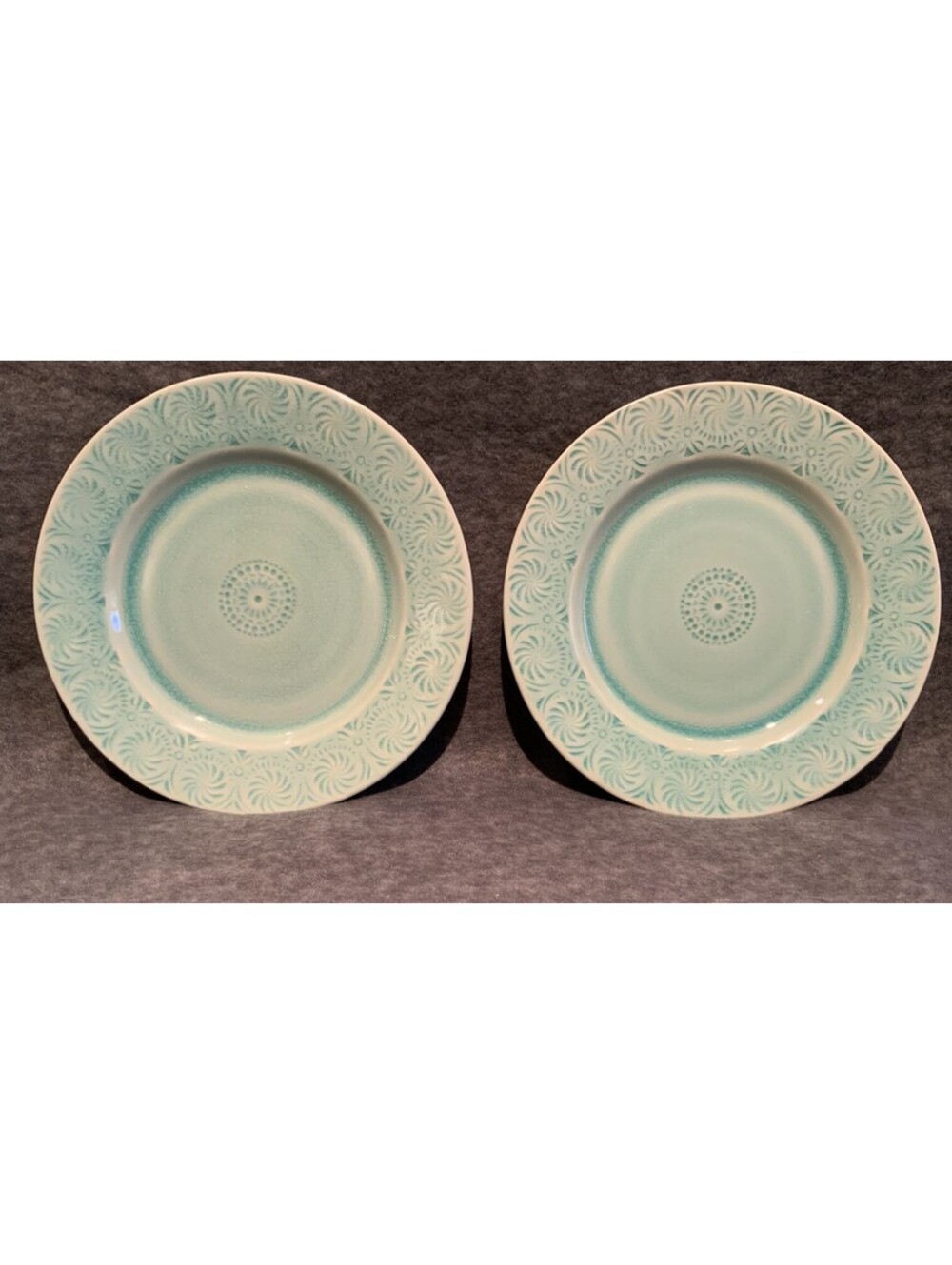 Stamp Potpourri Crackled Aquamarine 7”W Porcelain Desert Plates - Set of Two